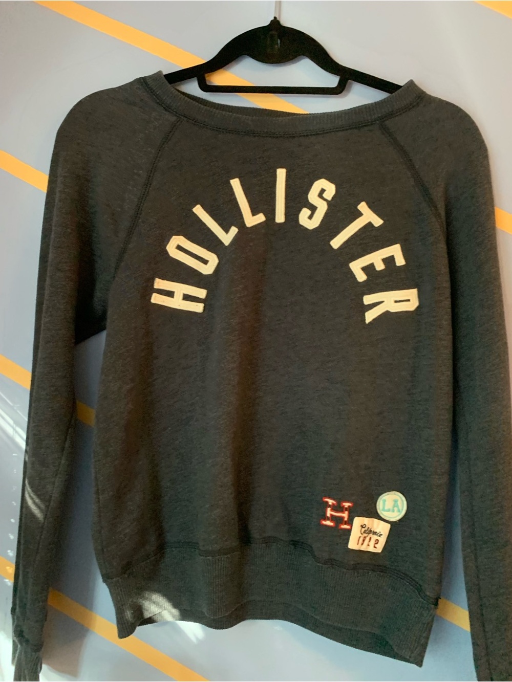 Hollister Navy Crewneck with Red & Light Blue Appliqué